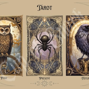 T1 Three Card Spread Raven Tarot Board made of birch wood with top and bottom design.