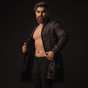 Medieval Vampire Steampunk Jacket | Button Closure Overcoat for Men | Victorian Cosplay Trench Coat | All Season Renaissance LARP Outfit