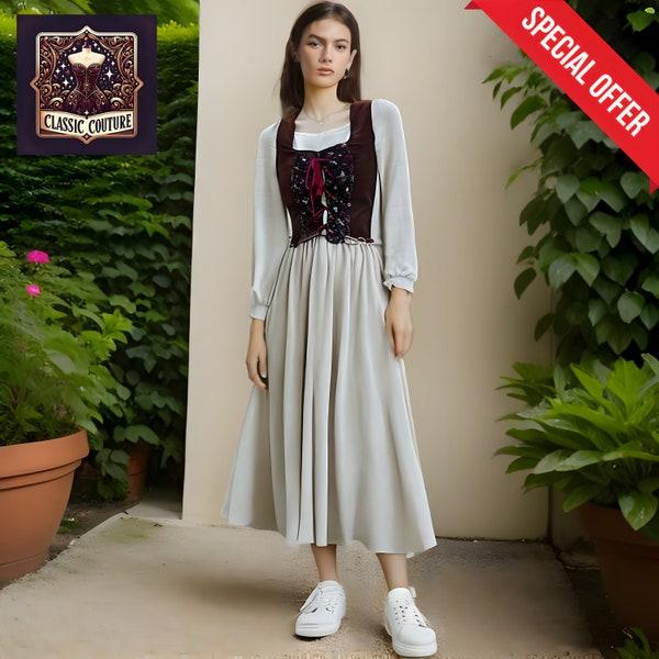 Retro French Style Cotton Linen Lawn Fairy Dress | Mediaeval Cottagecore Renaissance Dress | Best Vintage Style Aesthetic Costume Gift
