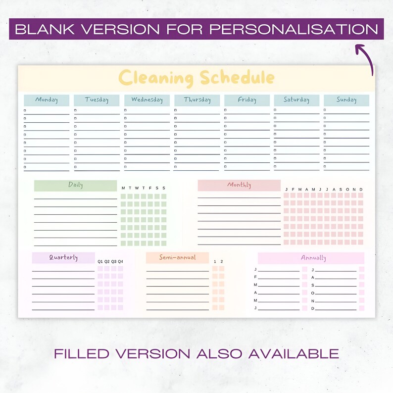 Editable Cleaning Schedule and Checklist Pastel Weekly Monthly