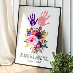 Mother&#39;s Day Handprint Print, Personalized Mom Gift, Handprint Art, Handprint Floral Bouquet, Moms Garden Handprint, Mother&#39;s Day Gift