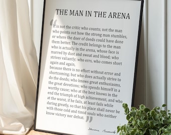 The Man In The Arena Sign, Wood Framed Sign, Farm House Wall Decor, Inspirational Sign, Office Wall, Motivational Sign, Framed Quotes