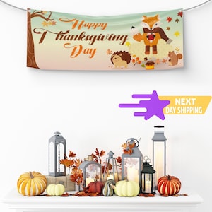 Happy Thanksgiving Banner, Thanksgiving Sign, Holiday Decorations, Party Backdrop, Thanksgiving Background, Thanksgiving Decor, Vinyl Banner