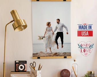 Custom Wedding Photo Canvas, Wooden Hanging Anniversary Gift