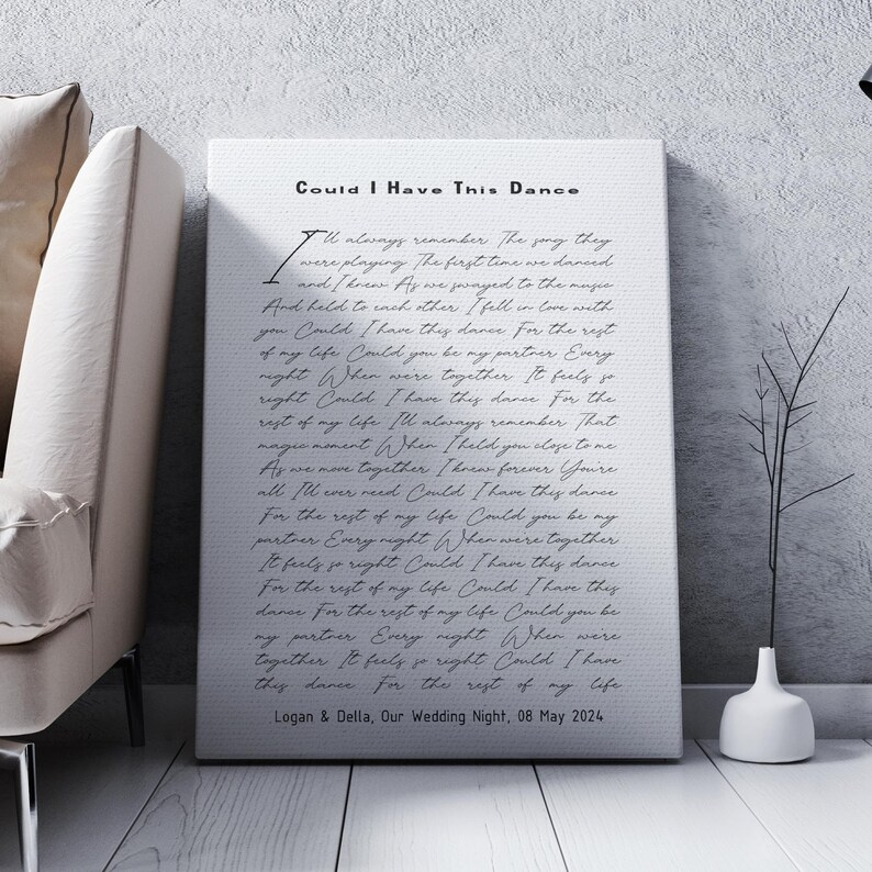 Personalized Song Lyric Canvas Print, Anniversary Gift, Wall Decor