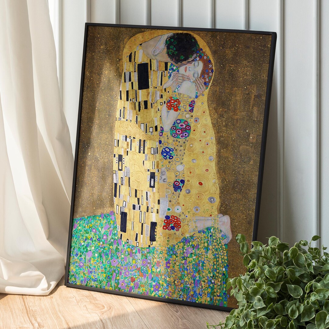 Gustav Klimt Wall Art, the Kiss Framed Canvas, Romantic Wall Art ...