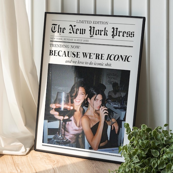 Custom Newspaper Print, Custom Friendship Wall Art, College Dorm, Gift for Friend, Best Friend Gift, Custom Gift, Modern Girly Room Decor