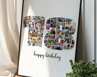 18th Birthday Photo Collage, Custom 18th Birthday Photo Collage, Number Collage, Custom  18th Birthday Gift, 18th Birthday Gift for Him/Her