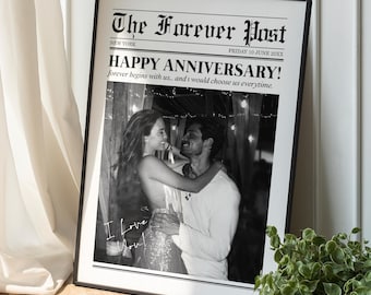 Anniversary Newspaper Wall Art Print, Anniversary Gift, Gift for Girlfriend, Gift for Boyfriend, Gift for Wife, Anniversary Wall Art