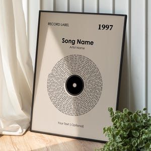 Custom Vinyl Lyrics Print, Vinyl Lyric Poster, Valentine's Day, Anniversary Gift, Wedding Song Print, First Dance Song, Valentine's Day Gift