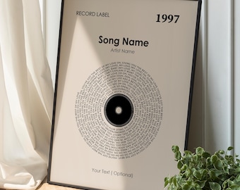 Custom Song Lyrics Vinyl Record Print, Personalized Anniversary Gift