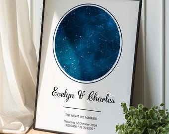 Custom Star Map Print, Anniversary Gift, Framed Constellation Art