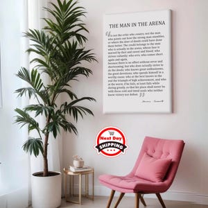 The Man In The Arena Canvas Print, Canvas Art Print, Unique Gift, Wall Art Print, Office Wall Decor, Office Wall Sign, Theodore Roosevelt