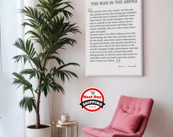 The Man In The Arena Canvas Print, Theodore Roosevelt Quote, Office Wall Art