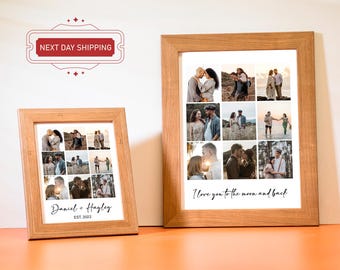Personalized Wedding Photo Collage Frame, Custom Wood Picture Frame