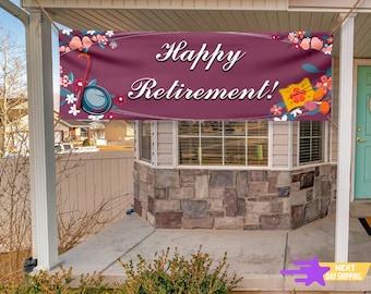 Happy Retirement Banner, 13oz Vinyl, Party Decorations