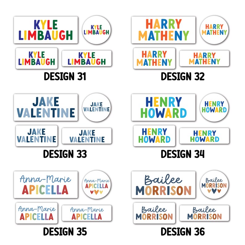 Colorful Name Labels for School, Dishwasher Safe Stickers, Name