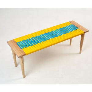 Modern Wood Bench with Rattan Synthetic - Indoor Seating for Home Decor, Handmade Bench, Custom Bench, Entryway Bench, Living room Bench