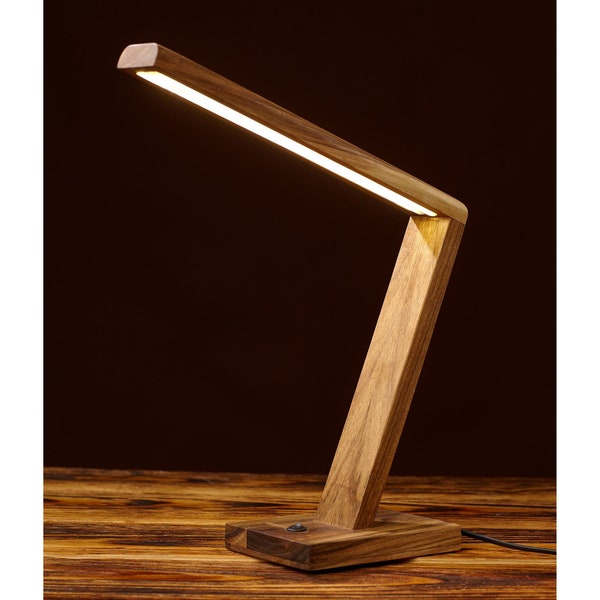 Lampada da scrivania in legno, lampada a LED, lampada da tavolo fatta a mano, mobili moderni in legno, luce da scrivania, lampada da tavolo, lampada per la casa, decorazioni per la casa in legno