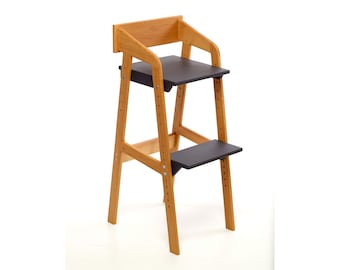 Alder Wood Growing Kids Chair: Adjustable Height Kitchen Island High Chair