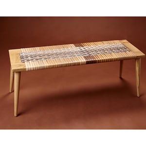 Custom Oak Bench with Synthetic Rattan  - Modern Indoor Furniture, Unique Bench, Custom Bench, Handmade Bench, Entryway Bench, Bedroom Bench