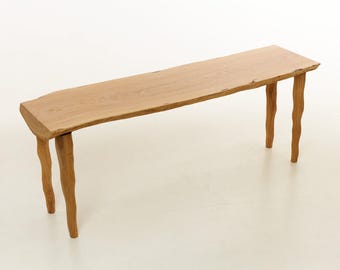 Handmade Solid Oak Bench – Rustic Live Edge Entryway Seating