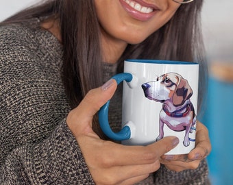 Taza de mascota personalizada Beagle, regalo de mascota, diseño de cómic de mascota ia, retrato de mascota, regalo de mascota personalizado, taza de huella de mascota, mascota personalizada dotada, café para mascotas