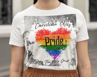 Christian Ally Tee, Camiseta Christian Ally, LGTBi, Camisa LGBT Ally, Camisa Proud Ally, Camisa Ally, Jesucristo, Mes del Orgullo, la fe me guía