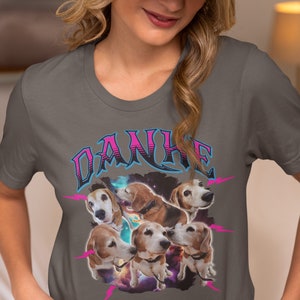 Regalo para amantes de las mascotas, Camisa vintage para mascotas, Bootleg personalizado, Foto personalizada para perros, Amantes de Beagles, Retro bootleg para perros, Memorial de mascotas, Camiseta ancha imagen 4