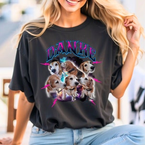 Regalo para amantes de las mascotas, Camisa vintage para mascotas, Bootleg personalizado, Foto personalizada para perros, Amantes de Beagles, Retro bootleg para perros, Memorial de mascotas, Camiseta ancha imagen 1