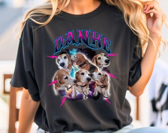 Regalo para amantes de las mascotas, Camisa vintage para mascotas, Bootleg personalizado, Foto personalizada para perros, Amantes de Beagles, Retro bootleg para perros, Memorial de mascotas, Camiseta ancha