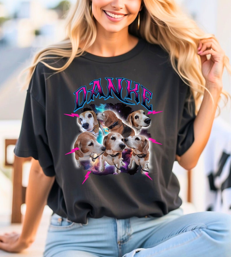 Regalo para amantes de las mascotas, Camisa vintage para mascotas, Bootleg personalizado, Foto personalizada para perros, Amantes de Beagles, Retro bootleg para perros, Memorial de mascotas, Camiseta ancha imagen 1