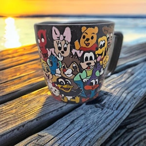 Cartoon Characters Giving the middle finger Black Stoneware Mug