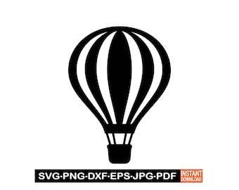 Hot Air Balloon SVG, PNG, DXF, Balloon Silhouette Clipart, Travel Adventure Vector for Cricut, Baby Shower Cut File, Laser Engraving Design