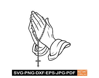 祈る手のSVG PNG EPS、ロザリオ十字架キリスト教カットファイル