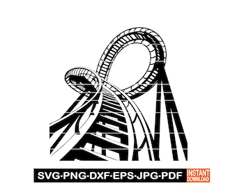 Roller Coaster #4 SVG, PNG, DXF, Amusement Park Ride Clipart, Carnival Silhouette Vector for Cricut, Laser Cut File