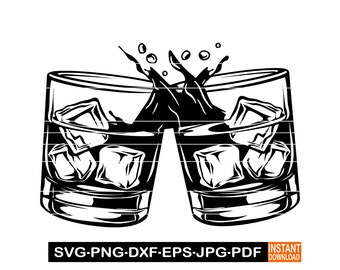 Whiskey Cheers SVG, Whiskey Glasses Toasting SVG,  Whiskey SVG, Clinking Whiskey Svg, Clipart, Files For Cricut, Cut Files, Dxf, Png, Vector