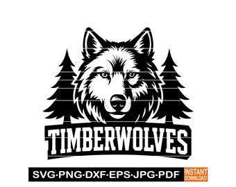 Timberwolves Sport Team Logo SVG, PNG, DXF, Basketball Design Cameo, Wild Animal Sports Logo Clipart, Vector for Cricut, Laser Cut File