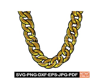 Gold Chain Necklace SVG, Jewelry SVG, Accessory Svg, Hip Hop Fashion, Clipart, Files For Cricut, Cut Files For Silhouette, Dxf, Png, Vector