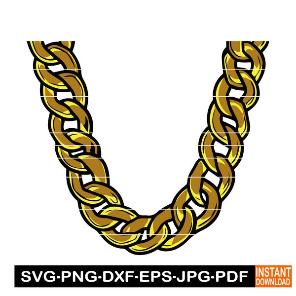 Gold Chain Necklace SVG, Jewelry SVG, Accessory Svg, Hip Hop Fashion, Clipart, Files For Cricut, Cut Files For Silhouette, Dxf, Png, Vector