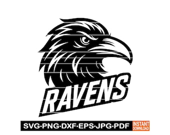 Ravens Sport Team Logo SVG, PNG, DXF, Football Design Cameo, Wild Animal Sports Logo Clipart, Vector for Cricut, Laser Cut File