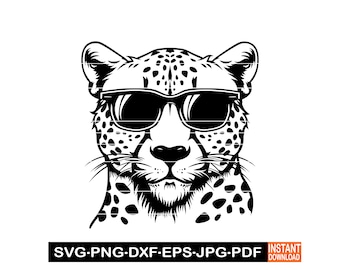 Cheetah with Sunglasses SVG, Cool Cheetah SVG, Cheetah Clipart, Files For Cricut, Cheetah Cut Files For Silhouette, Dxf, Png, Cheetah Vector