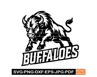 Buffaloes School Team Logo SVG, PNG, DXF, Sport Team Design Cameo, Wild Animal Sports Logo Clipart, Vector for Cricut, Laser Cut File
