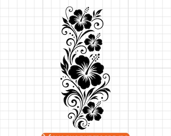 Hibiscus Floral Vine SVG PNG DXF: Tropical Swirl Flower Design