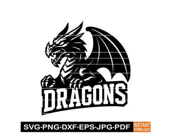 Dragons Sport Team Logo SVG, PNG, DXF, Basketball Design Cameo, Wild Animal Sports Logo Clipart, Vector for Cricut, Laser Cut File