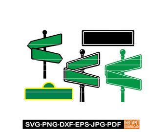 Street Sign SVG Bundle, PNG, Dxf, Blank Road Sign Clipart, Highway Sign Silhouette, Editable Street Name Design for Cricut,DIY Sign Template