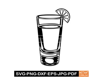 Tequila Shot Glass with Lime SVG, Tequila Shot SVG, Shot Glass SVG, Clipart, Files For Cricut, Cut Files For Silhouette, Dxf, Png, Vector