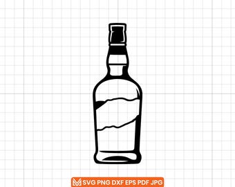 Whiskyfles #2 SVG, bourbonfles PNG, whisky clipart DXF, alcohol silhouet snijden bestand voor Cricut en lasergravure