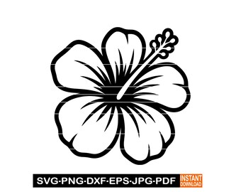 Hibiscus Flower Outline SVG, PNG, DXF, Tropical Floral Clipart, Beach Luau Vector for Cricut, Summer Tiki Cut File, Hawaiian Blossom Design