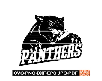 Panthers School Team Logo SVG, PNG, DXF, Football Design Cameo, Wild Animal Sports Logo Clipart, Vector for Cricut, Laser Cut File